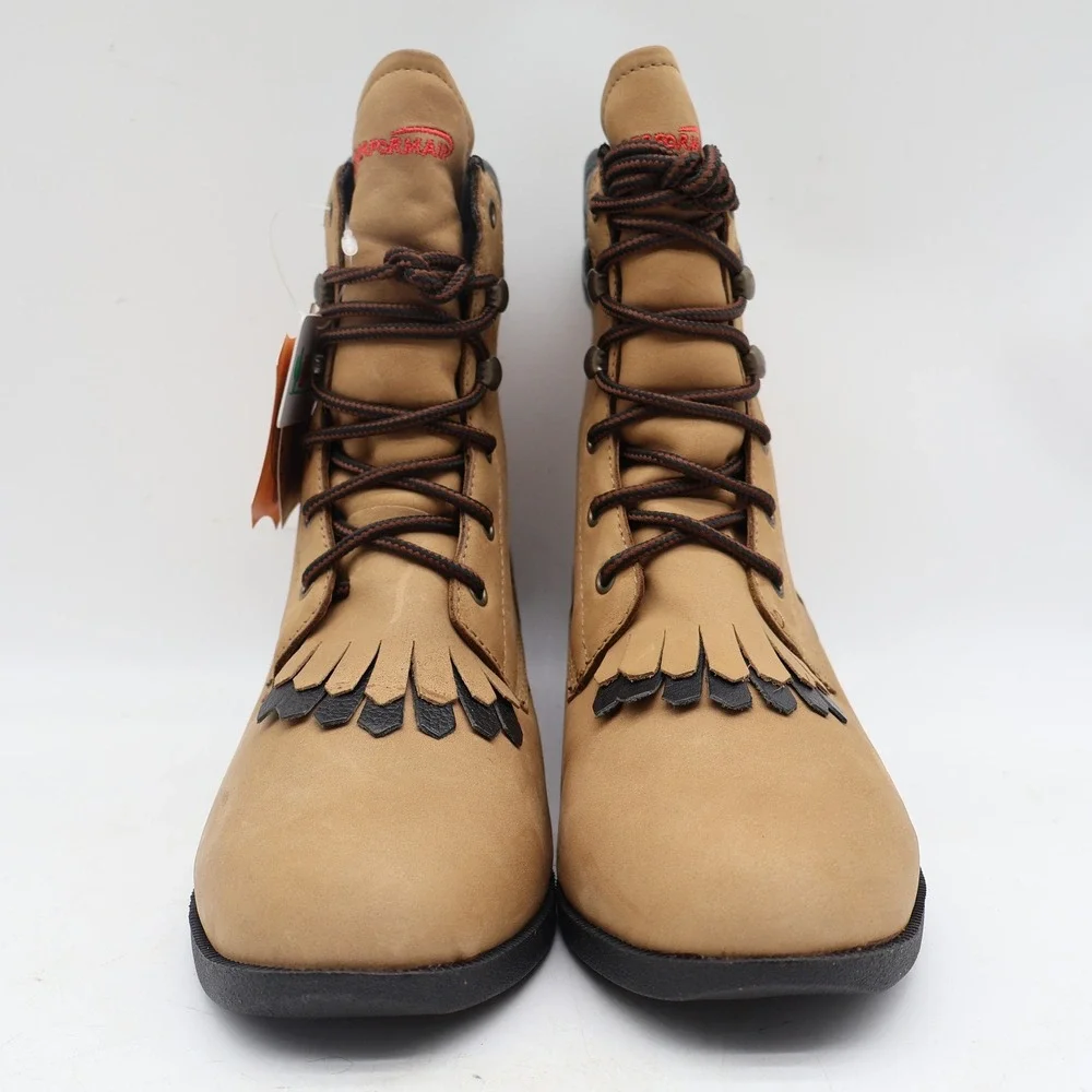 Laredo Western Kiltie Boots Womens 10 Tan Leather Lace Up Fringe 551 New In Box